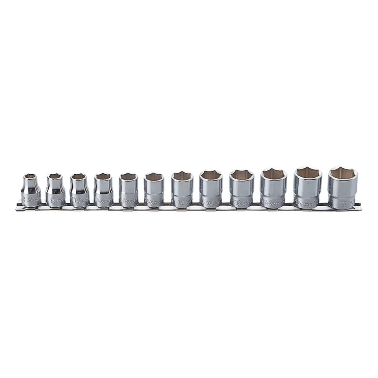 3/8" 6 kant steckschlüssel (mm), 12teiliger satz auf halteschiene