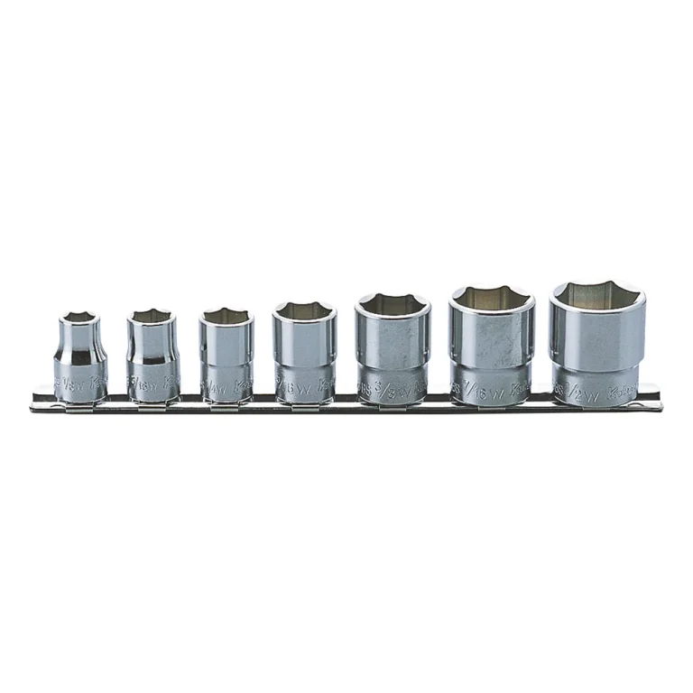 3/8" 6 kant steckschlüssel (whitworth), 7teiliger satz auf halteschiene
