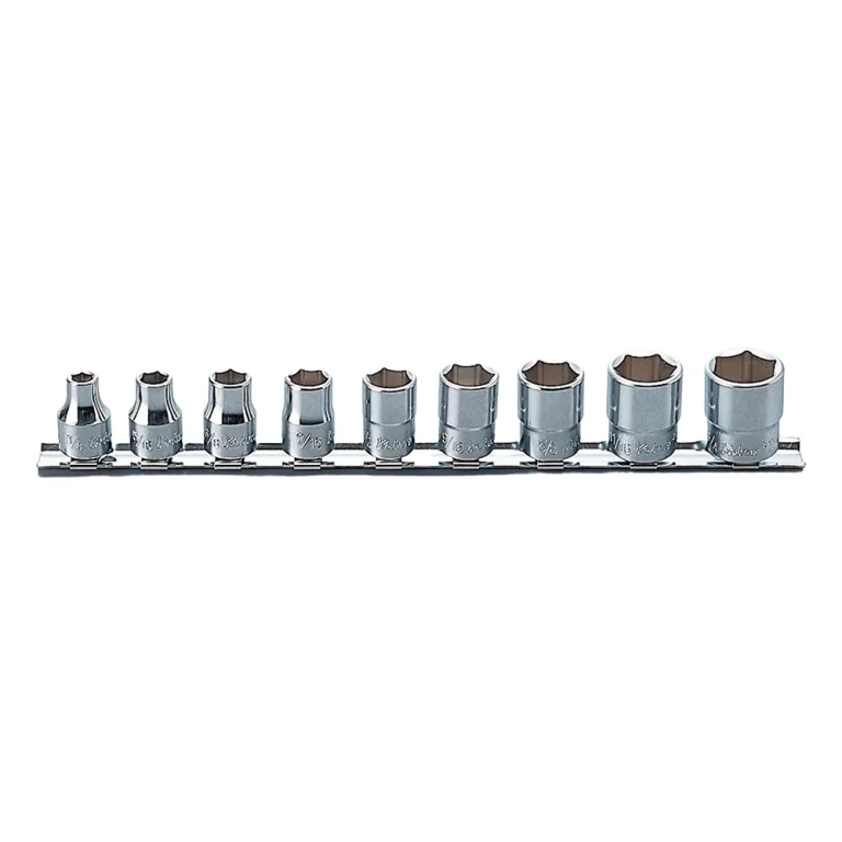 3/8" 12 kant steckschlüssel (zoll), 9teiliger satz auf halteschiene