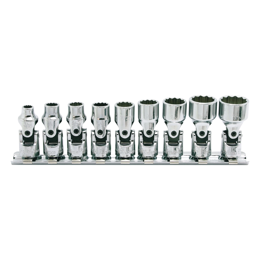 1/4″ 12 kant nusssatz mit gelenk (zoll), 9 teiliger satz auf halteschiene