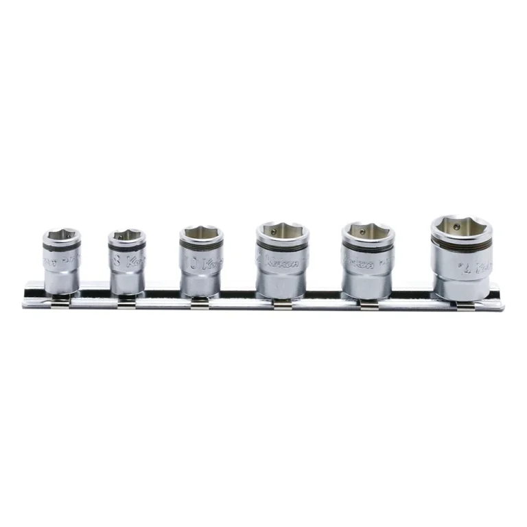 1/4" 6-point socket set, 6-piece set on rail, NUT GRIP