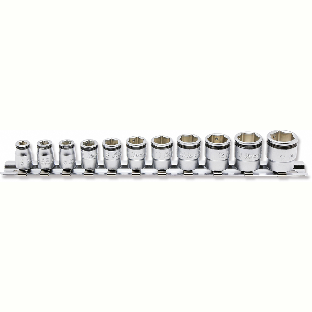 1/4'' 6 kant nusssatz, 11 teiliger satz auf halteschiene, nut grip