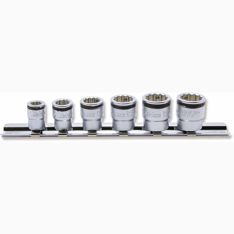 1/4" 12-point sockets, 6-piece set on retaining rail, NUT GRIP