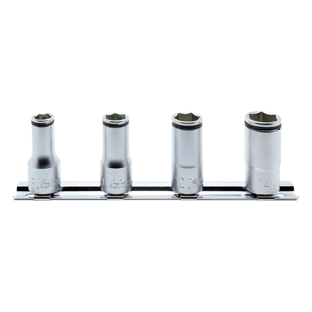 3/8″ 6-kant Nusssatz, 4-teiliger Satz auf Halteschiene, NUT GRIP