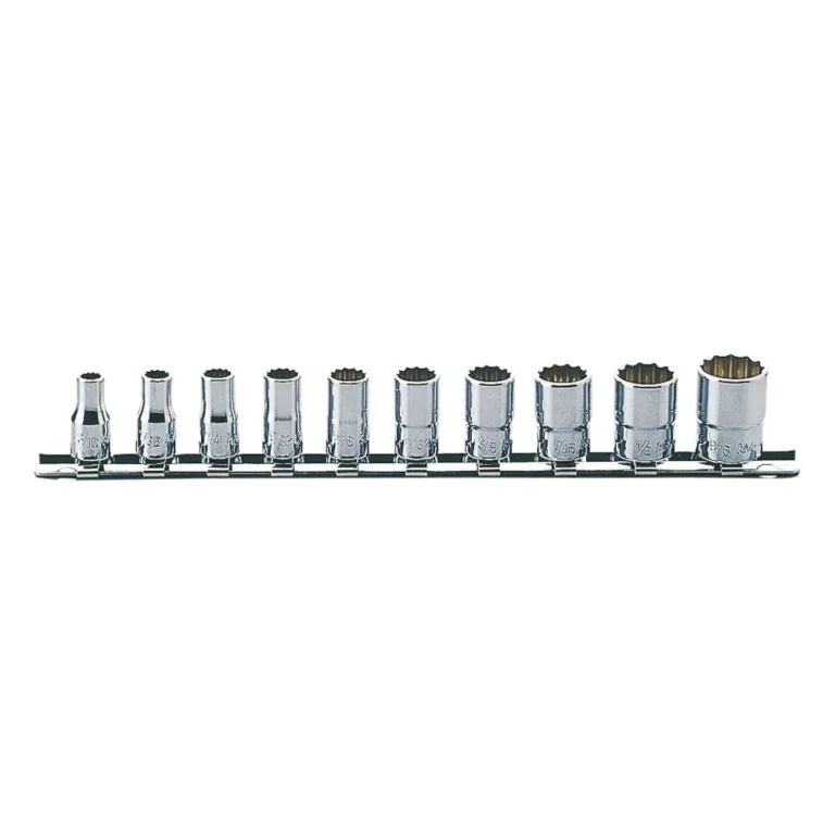 1/4" 12-point Socket Set (inch), 10-piece set on rail, AS954