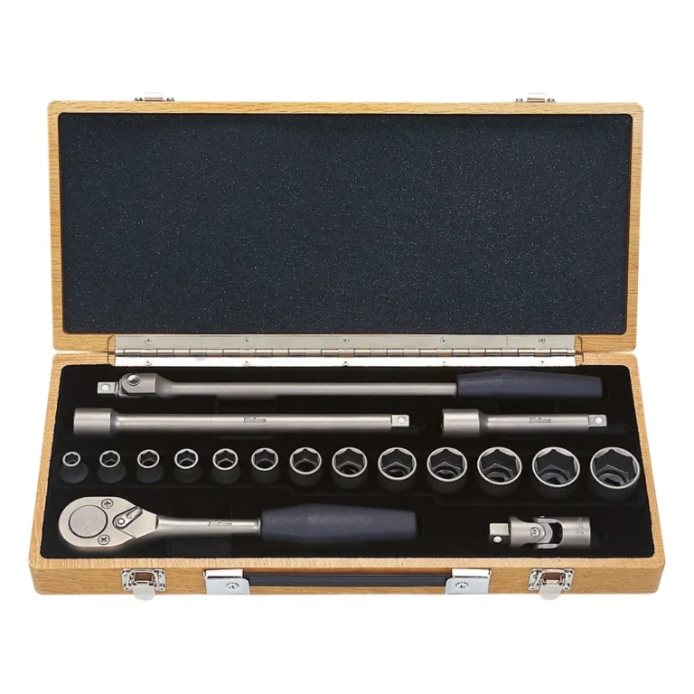 Ratschensatz aus Titanium, 18-teiliger Satz in Holzbox